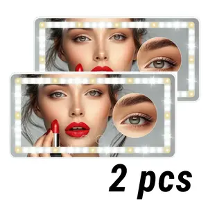 2 Count Car Sun Visor Vanity Mirror With Lights USB Rechargeable Makeup Mirror With LED Light Sun Shading Rearview Cosmetic Mirror With 3 Light Modes For Girls Stylish Car Interior Accessories Gadgets Winter Holiday Valentine Gift