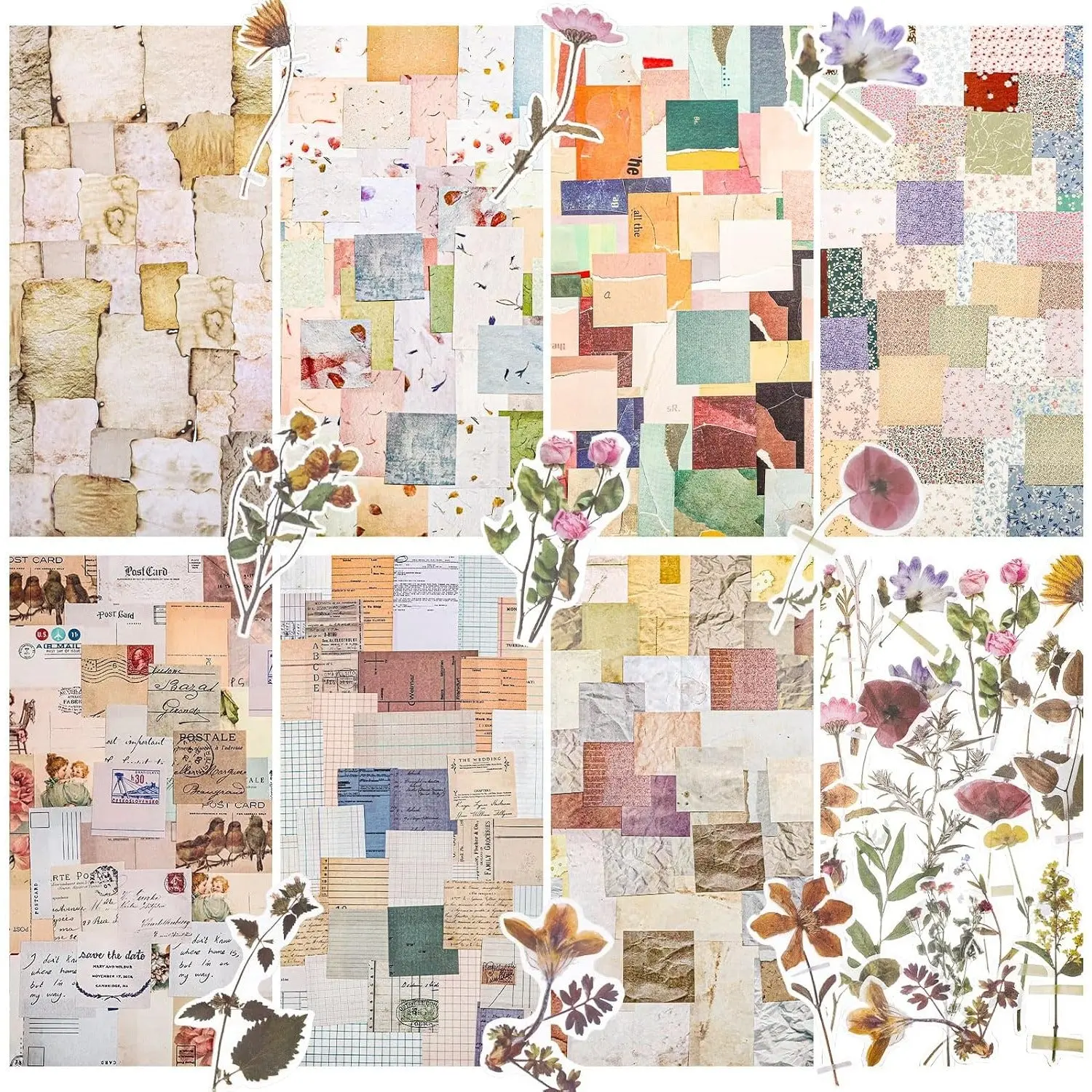 Vintage Scrapbooking Craft Kit - 445-Piece Office Stationery Supplies with Premium Single-Sided Vibrant Print Flower Designs Washi Paper, Landscapes, Letter Stickers, Sticker Paper for DIY Collage Art, Bullet Journals