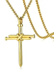 Men's Punk Style Titanium Steel Cross Pendant Necklace, Unique Design, Wholesale Jewelry, Fashion Accessory for Men, Cuban link chain