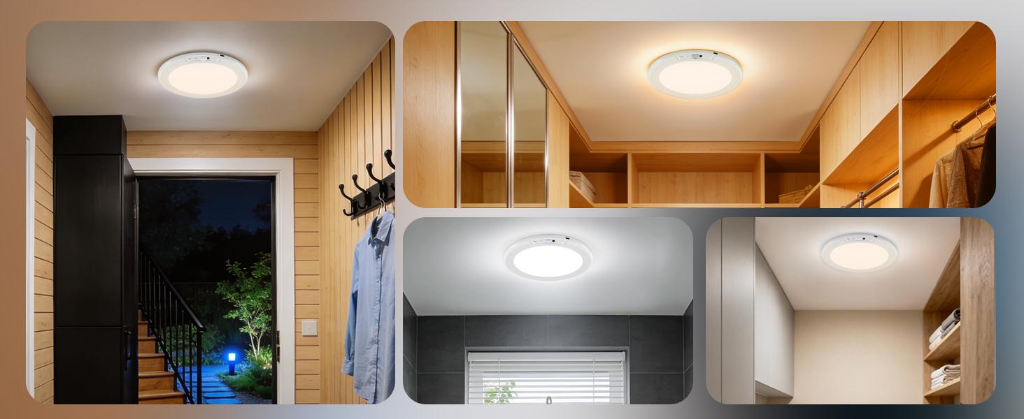 Rechargeable Motion Sensor Ceiling Light with Remote: Battery Operated Ceiling Light Wireless Indoor for Closets Shower, Closet, Stairs, Hallway, Pantry, 3 Color Temperatures Dimmable, 1Pack
