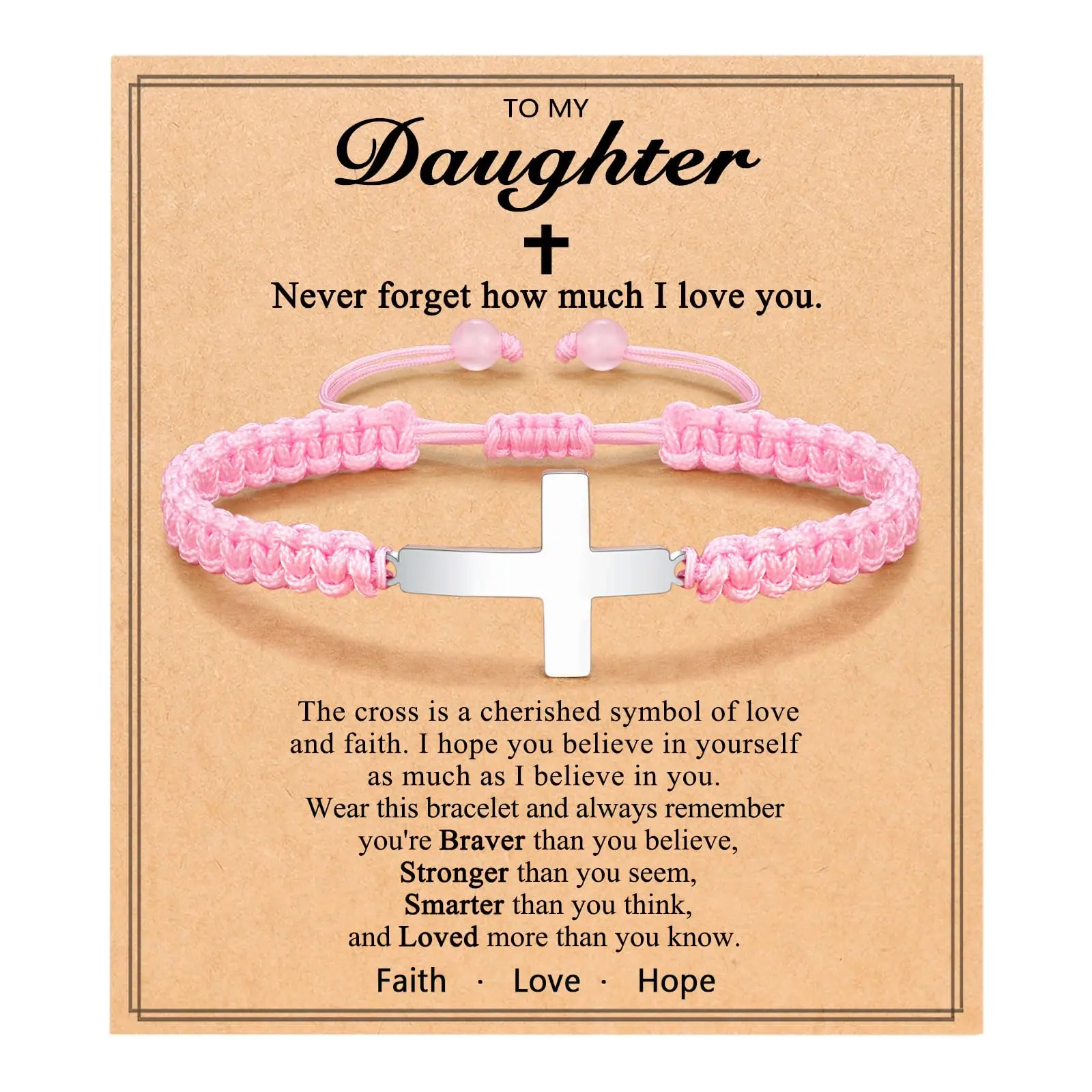 Cross Braided Bracelet for Girls Birthday Christmas Valentine's Day Gifts for Daughter Granddaughter Niece