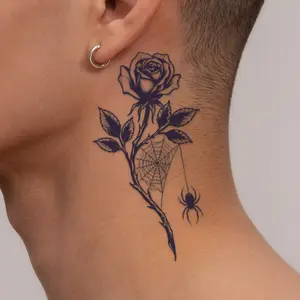 Gothic Rose Spider Temporary Tattoo Sticker, Waterproof Long-Lasting 7-15 Days, Semi-Permanent Herbal Tattoo Patch