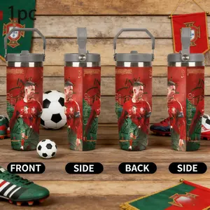 1 Count 30 oz Stainless Steel Insulated Tumbler with Straw, Leak-Proof Travel Mug for Sports and Fitness, Cristiano Ronaldo Soccer-Themed Design, Christmas and Thanksgiving Gift for Loved Ones, Great for Outdoor Camping