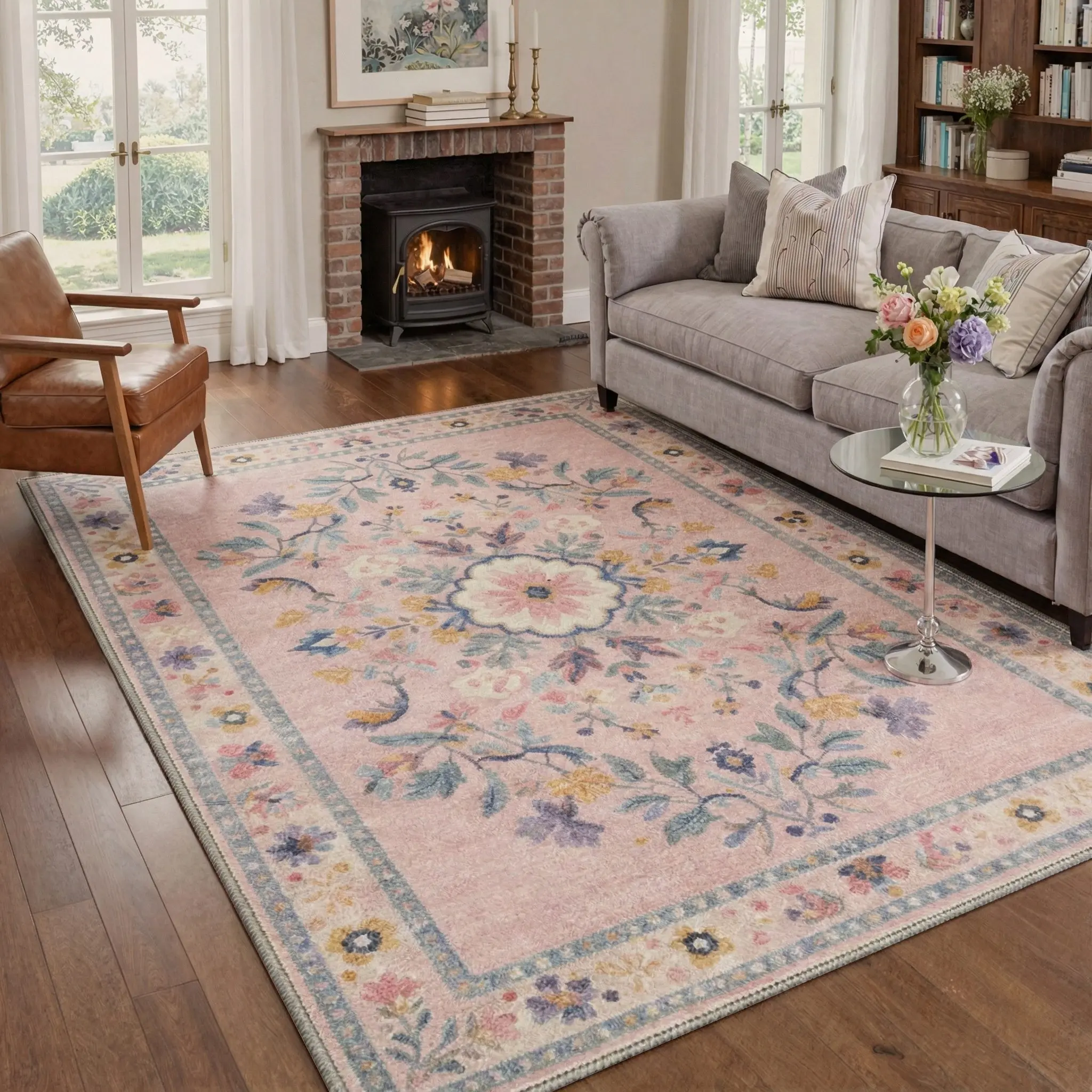 【Back To School】GENIMO Soft Rug – Machine Washable, Non-Slip, Pet Friendly Floor Rug, Area Carpet Ideal for Living Room, Bedroom, Kitchen, Hallway, Complete Interior Decor ,ARP2649-BLOOM