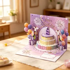 3D Pop Up Birthday Card with Blowable Candle, Musical Fireworks Light Up Birthday Greeting Card, Interactive Happy Birthday Card with Music and Lights, Surprise Pop Up Cake Card with Envelope for Women Men Kids