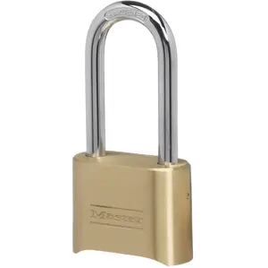 Master Lock Brass Combination Lock, Gate Lock for Outdoor Fence or Shed, Customizable Combination Padlock with Extended 2-1/4-Inch-Long Shackle, 175DLH