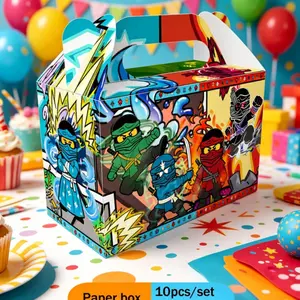 Party Favor Boxes, Kids Birthday Party Supplies, Ninja Themed Treat Boxes, 10Pcs Paper Gift Boxes, Boys Party Favor Boxes, Cartoon Print Candy Boxes, Party Goodie Boxes, Party Supplies for Kids, Ninja Warrior Party Decorations, Party Giveaway Boxes