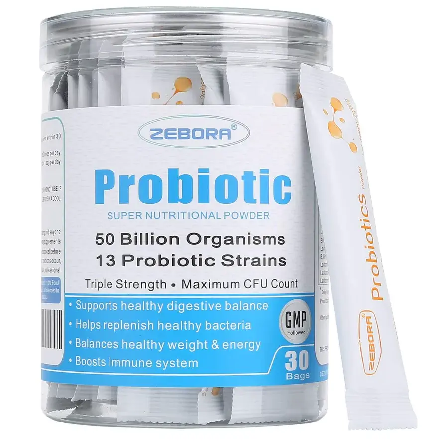 ZEBORA Probiotics for Women, Men and Kids, Prebiotics and Probiotics Powder for Digestive and Immune Gut Health - Support Healthy-Respiratory-System Gluten Free and Non GMO, 30 Packets