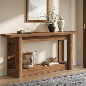 Tribesigns 63-Inch Console Table, Farmhouse Style For Living Room, Hallway, or Entryway, Rustic Brown, 2-Tier Narrow Sofa Table