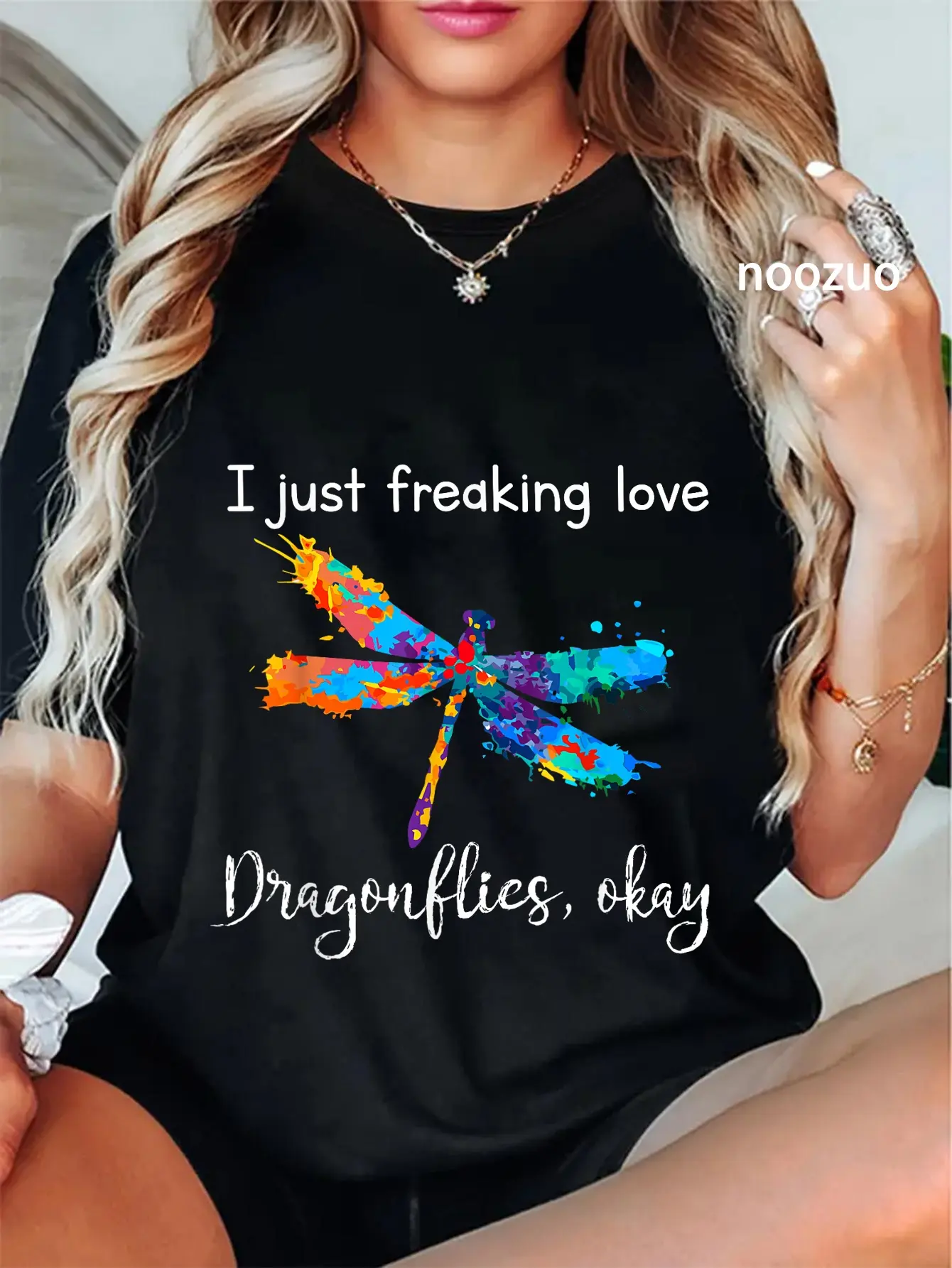 Women's Casual Dragonfly T-Shirt, 100% Cotton Spiritual Graphic Short Sleeve Tee for Everyday Wear for Lady, Shortsleeve, Round Neck, Top, Tshirt, Vintage