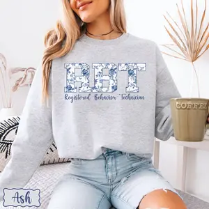 RBT Floral T-Shirt / Sweatshirt , Blue Toile Wildflower ABA Shirt, Registered Behavior Technician hoodie, Speech Therapy Analyst, RBT Behavior Therapist Cotton