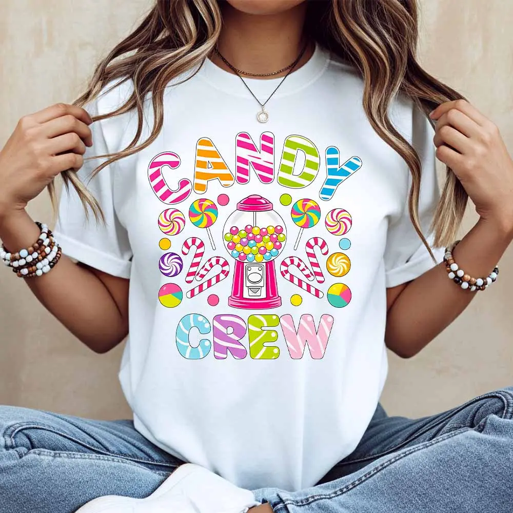Candy Crew Print T Shirt Casual Loose Fit For Leisure And Sports Activities