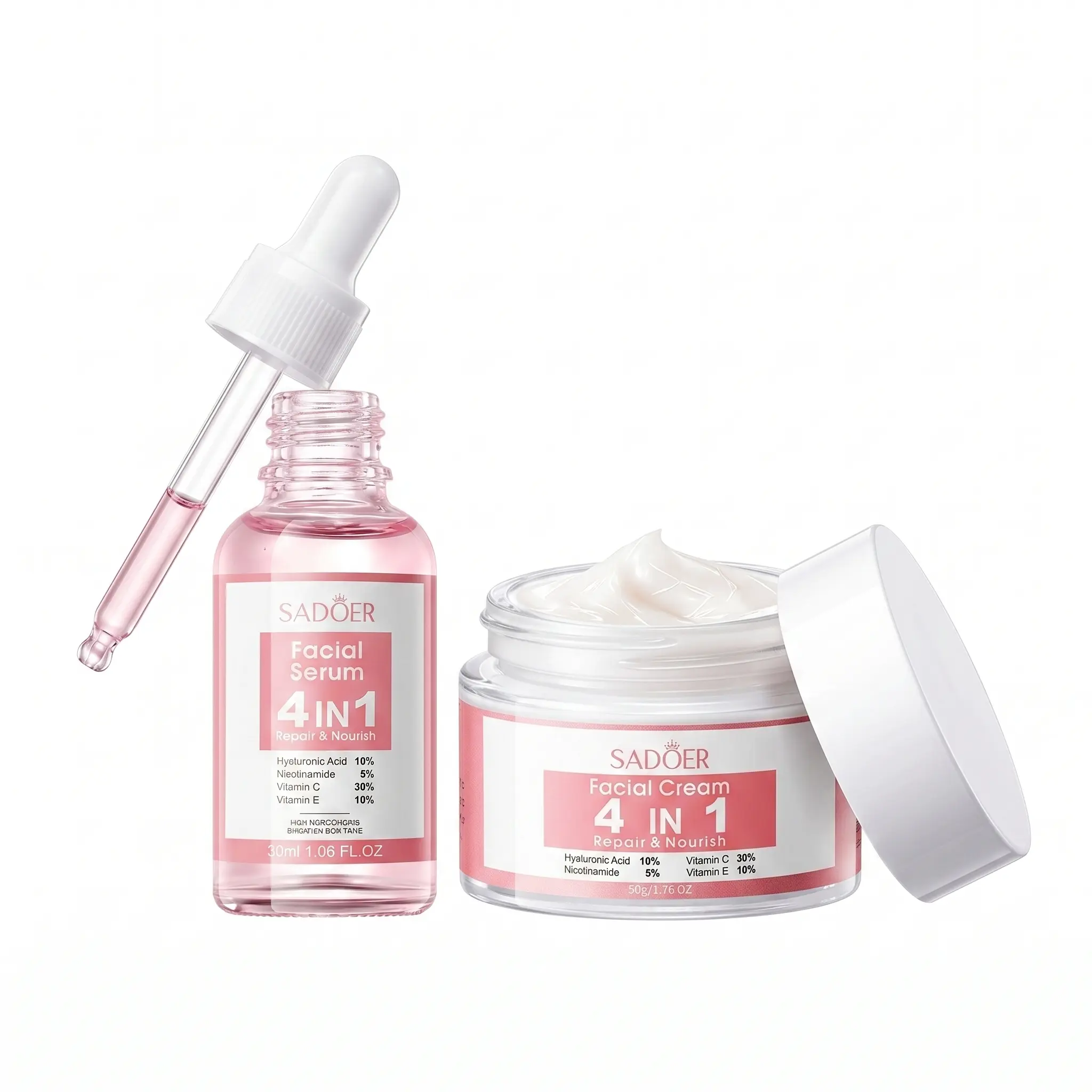 [SADOER Authorized Store] 4-in-1 Facial Care Kit Lightweight Serum and Moisturizing Cream for Deep Hydration and All-Day Skin Nourishment