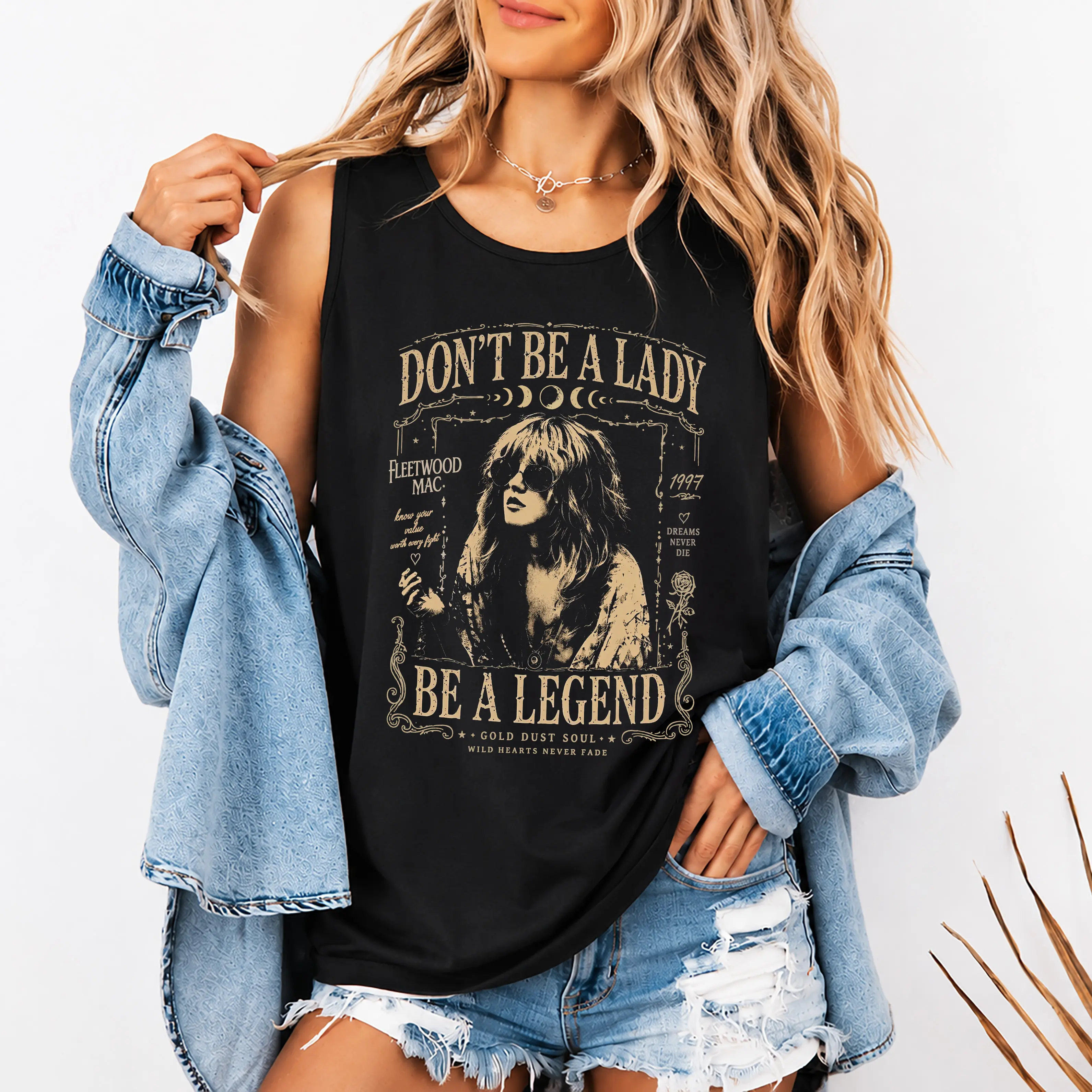 Vintage Fleetwood Mac Steviie Nicks Tank Top, Don't Be A Lady Be A Legend Graphic Shirt, Boho Witchy Rock Band Graphic Tank, Vintage Soul Tee for Fan