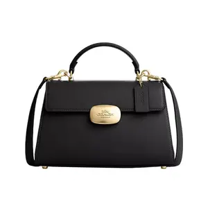 COACH Eliza 27 Top Handle Bag in Refined Calfskin, Large Shoulder and Crossbody Tote for Women, Black