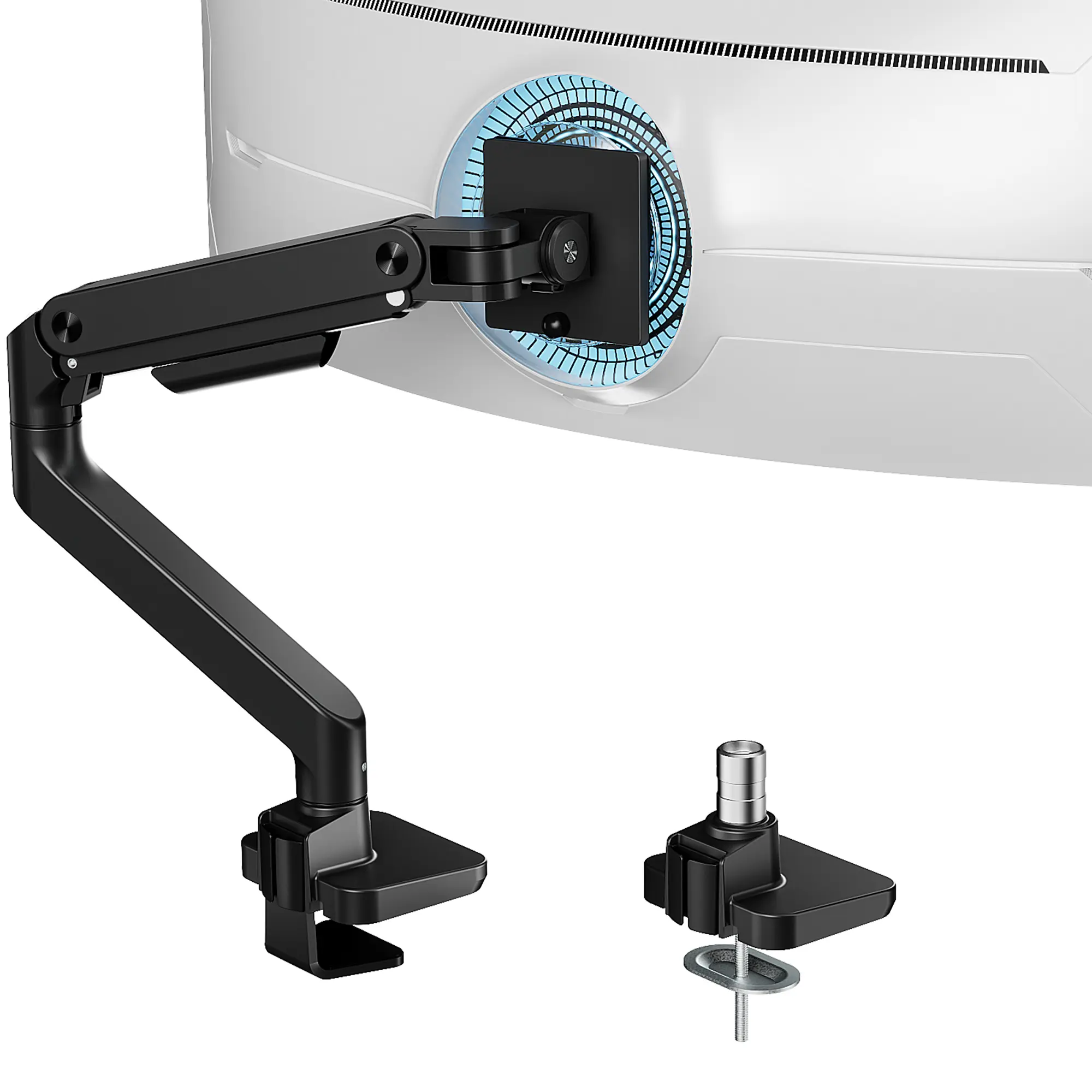 ARES WING Ultrawide Monitor Arm, Heavy-Duty Gas Spring Mount for 17-49 Inch Curved Monitors, 44 Lbs Capacity, C-Clamp & Grommet Base, 75/100 VESA Compatibility, Full Range of Motion, Easy & Quick Installation, Customize Optimal Posture