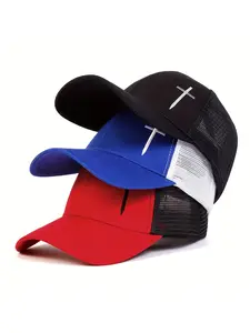 Women's Embroidered Cross Washed Baseball Cap, Adjustable Outdoor Trucker Hat, Unisex Y2K Style Sunhat for Spring & Fall Travel
