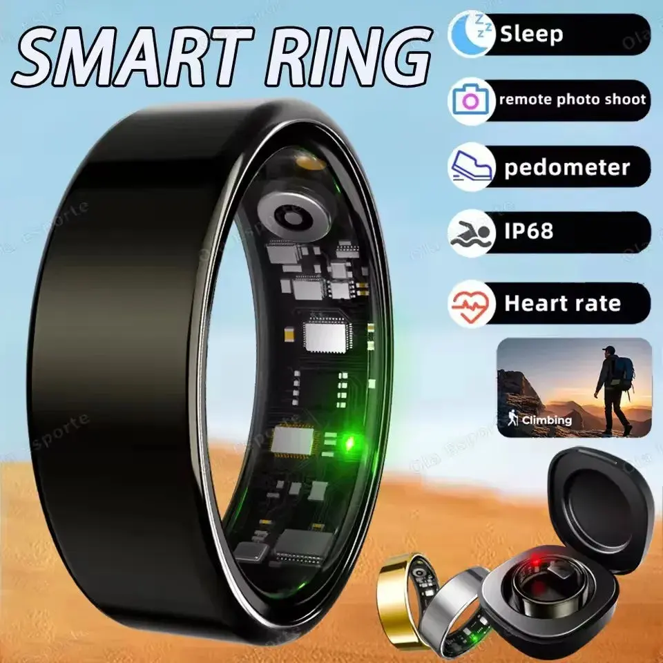 2026 Waterproof Titanium Metal Smart Ring - Wearable Fitness Tracker with Heart Rate, Blood Pressure, Sleep Monitoring, Motion Tracking, Audio, Memory, Magnetic, Android Bluetooth Connectivity, Pedometer - Ideal for Birthday, Wedding, Remote Gifting