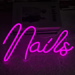 Nails Neon Sign, Hot Pink Led Neon Signs for Wall Decor, USB Powered Neon Signs Letter Neon Lights for Bedroom Bar Party Girls Room Nail Room Salon, Lash Room Decoration, Home Decor Lighting