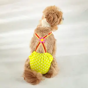 Washable Dog Sanitary Pants Anti-Slip Heat Pants Breathable Period Underwear for Small Dogs Comfortable Practical Yellow Polka Dot Design