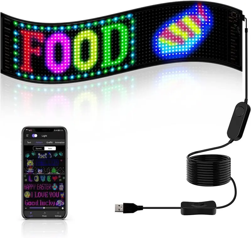 LED Sign for Car,18.7"x4.7"ProgrammableFlexible LED Matrix Panel Bluetooth App Control LED Sign, DlY Design Text, Patterns andAnimations Automotive Vehicle Bright Clear Display Led Light Sign Customizable,summerwins