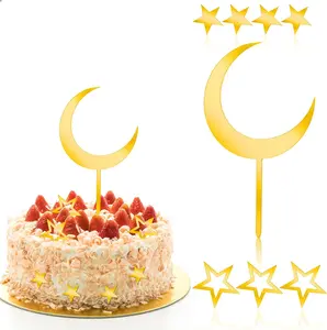 8pcs Moon Star Cake Toppers, Mirror Gold Birthday Decorations, Little Star Celestial Cake Charms For Kids Babyshower Birthday Party Supplies