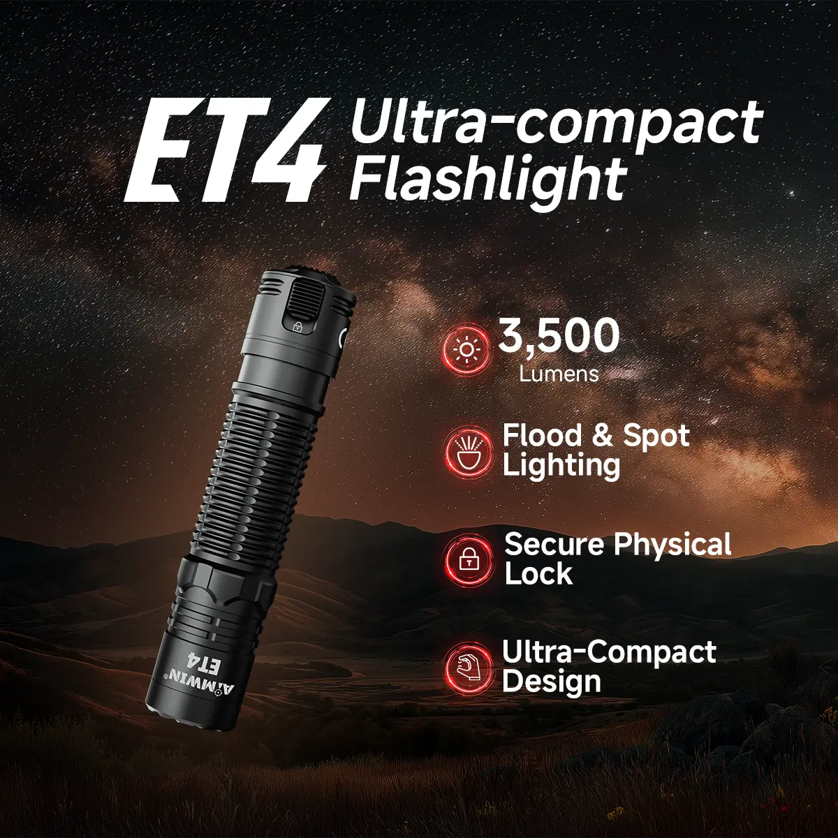 AIMWIN ET4 3500 Lumens Super Bright EDC Tactical Flashlight, Compact Rechargeable USB-C Pocket Camping Flashlight, for Outdoor Emergency Working Fishing,  Alternative to Nitecore and Olight, Father's Day Gift for Dad MemorialDay