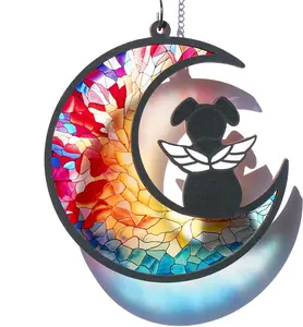 Dog Memorial Suncatcher Custom with Name Date Pet Sympathy Gifts for Grief Puppy Lovers Personalized Pet Remembrance Ornaments for Window Hanging