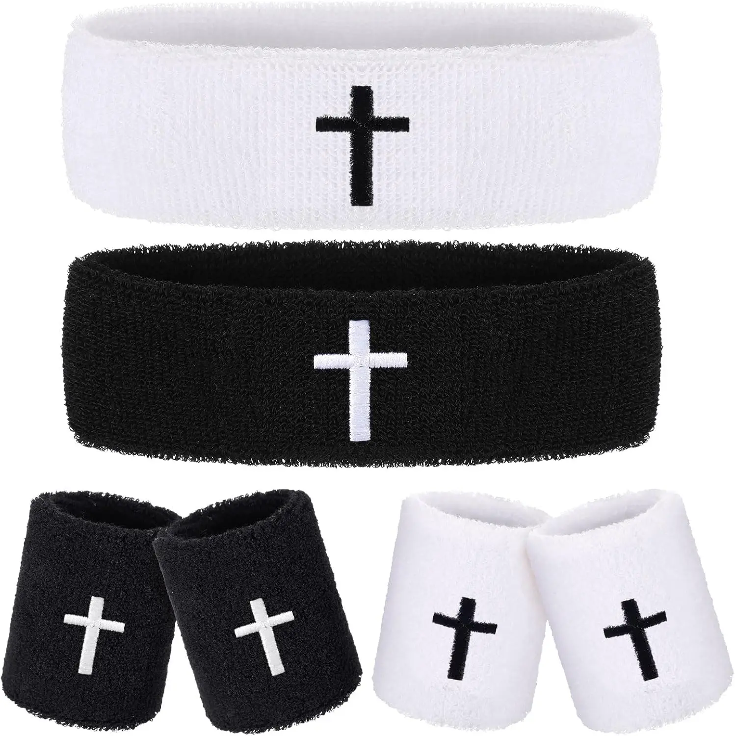 6 Pcs Sweatband Set Sports Headband Wristband Set 4 Moisture Wicking Athletic Wristband and 2 Headbands Wrist Sweatband Terry Cloth Sweat Absorbing Head Band for Workout