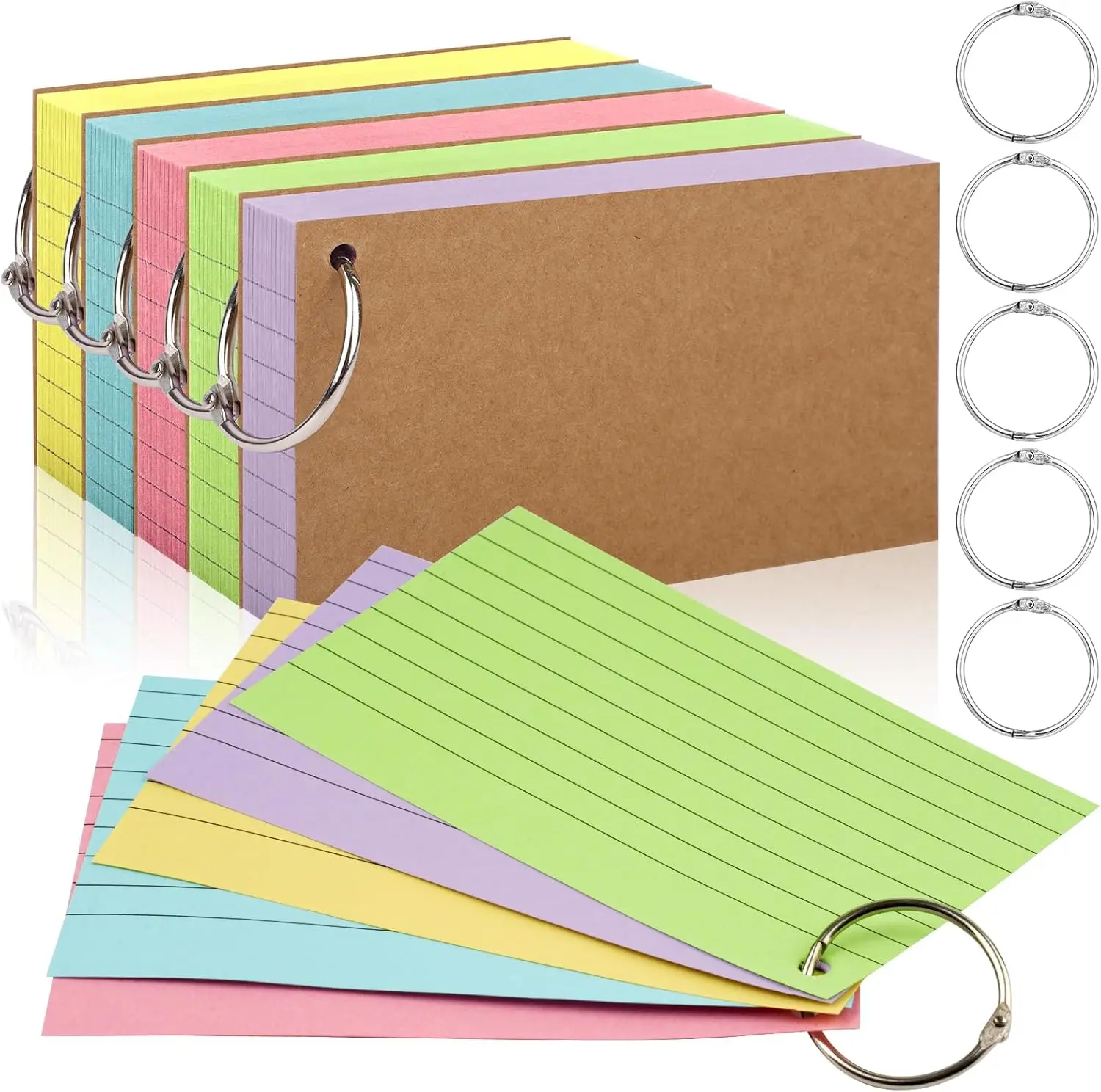 3x5 Inches Index Cards with Ring, 350 Pcs Office Stationery Flash Cards for Labeling & Organization