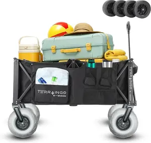 550LBS Extra Large Collapsible Wagon Cart, 310L Capacity with All-Terrain Wheels, Heavy Duty Beach Wagon with Big Wheels for Sand, Foldable Utility Cart for Garden, Fishing, Groceries, Sports