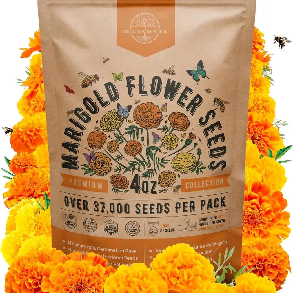 Non-GMO Heirloom Marigold Butterfly Flower Seed Pack - 37000+ Marigold Seeds, 4oz, for Garden Planting, Full Sun, Supports Local Pollinators