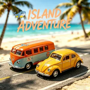 End of School Year Gift 1:36 Alloy Car Model Twin PackVintage Beetle and Vintage Bus ModelsMade of Diecast Alloy Material With Pull Back Function Doors OpenableCan Be Used As Decoration Suitable For Kids And Car Model Collectors