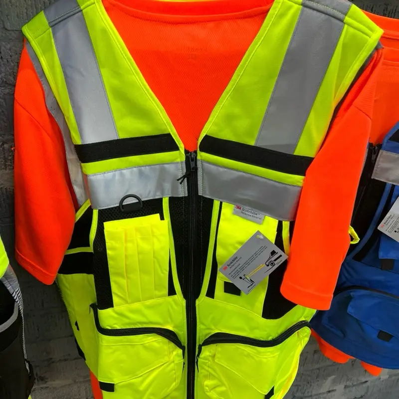 High-Visibility Orange Safety Vest for Men - Surveyor Style with 10 Pockets, Reflective Stripes, and Rear iPad Pocket for Outdoor Work, Rear Zip, 10-Pocket