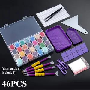 1 Set of Diamond Painting Kit with Storage Box, Multi-Size Pens, Tweezers, Glue, Correction Tool for DIY Crafts, Art Accessories in Plastic(diamonds not included) Handcraft Handicraft