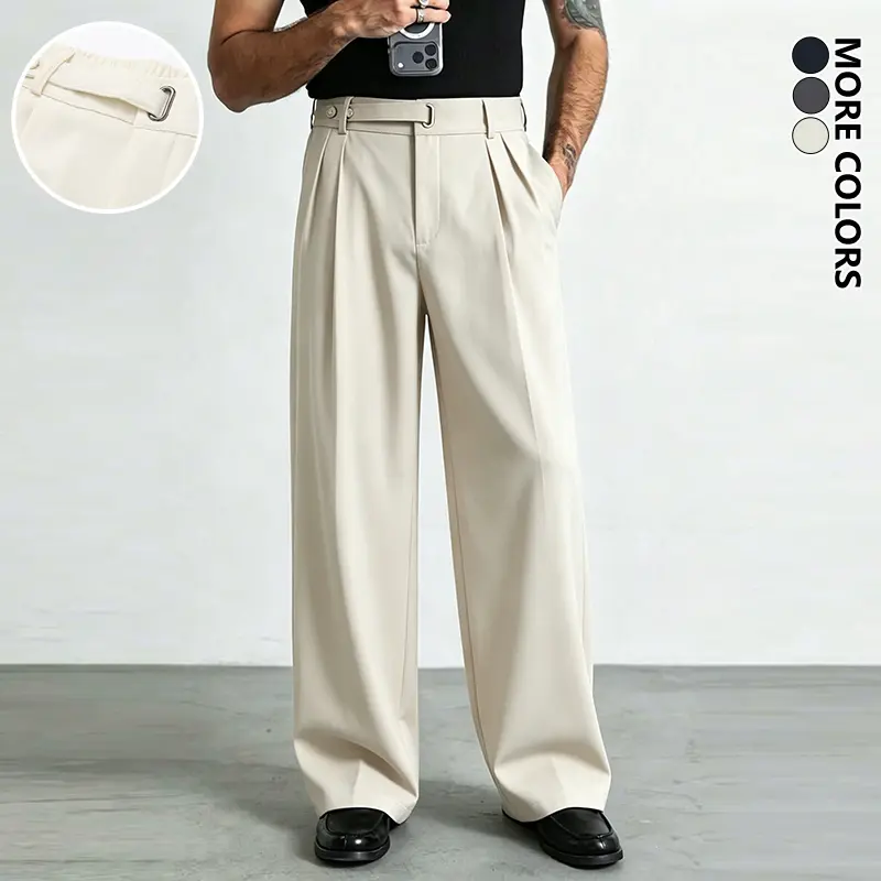 Men's Minimalist Solid Color Wrinkle Dress Pants Versatile All Season Business Casual Long Trousers Ideal for Daily Casual Wear & Office Commuting Order one size up