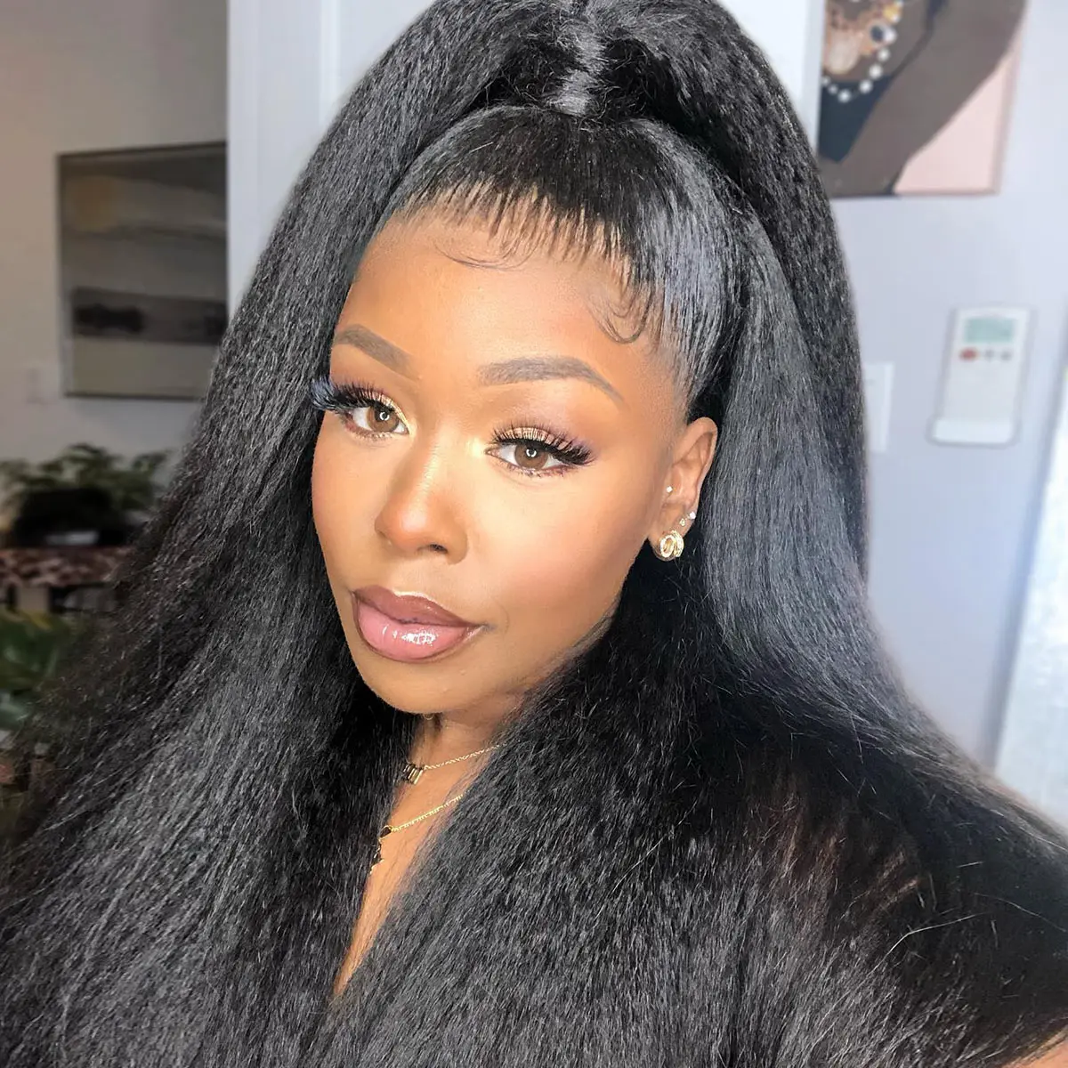 [Alice Live Only]  OQ HAIR Pre-Cut Lace Kinky Straight 360 Full Lace Frontal Glueless Wig With Invisi Drawstring Pre Plucked Human Hair Wig Springtok
