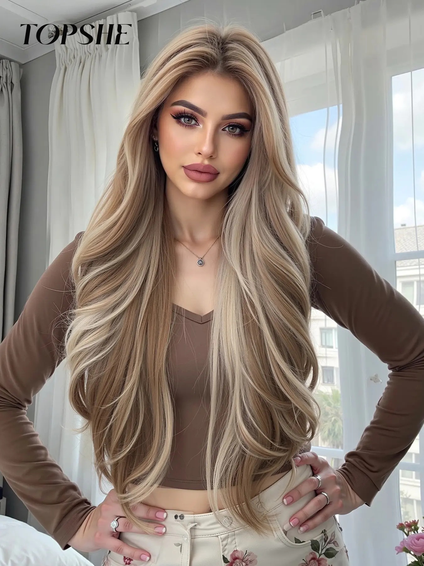 Topshe Comfortable Breathable 13x6 HD Synthetic Lace Front Wig, 28 Inch Light Long Curly Hair, Heat Resistant Natural Looking Women's Wig, Long Wavy Wig, Synthetic Soft Hair, HD Synthetic Wigs