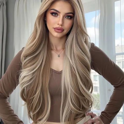 Topshe Comfortable Breathable 13x6 HD Synthetic Lace Front Wig, 28-Inch Long Wavy Hair, Heat-Resistant Natural-Looking Women's Wig, Soft High-Quality Synthetic Hair, Wavy Synthetic Wigs