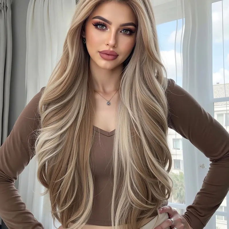 Topshe Comfortable Breathable 13x6 HD Synthetic Lace Front Wig, 28-Inch Long Wavy Hair, Heat-Resistant Natural-Looking Women's Wig, Soft High-Quality Synthetic Hair, Wavy Synthetic Wigs
