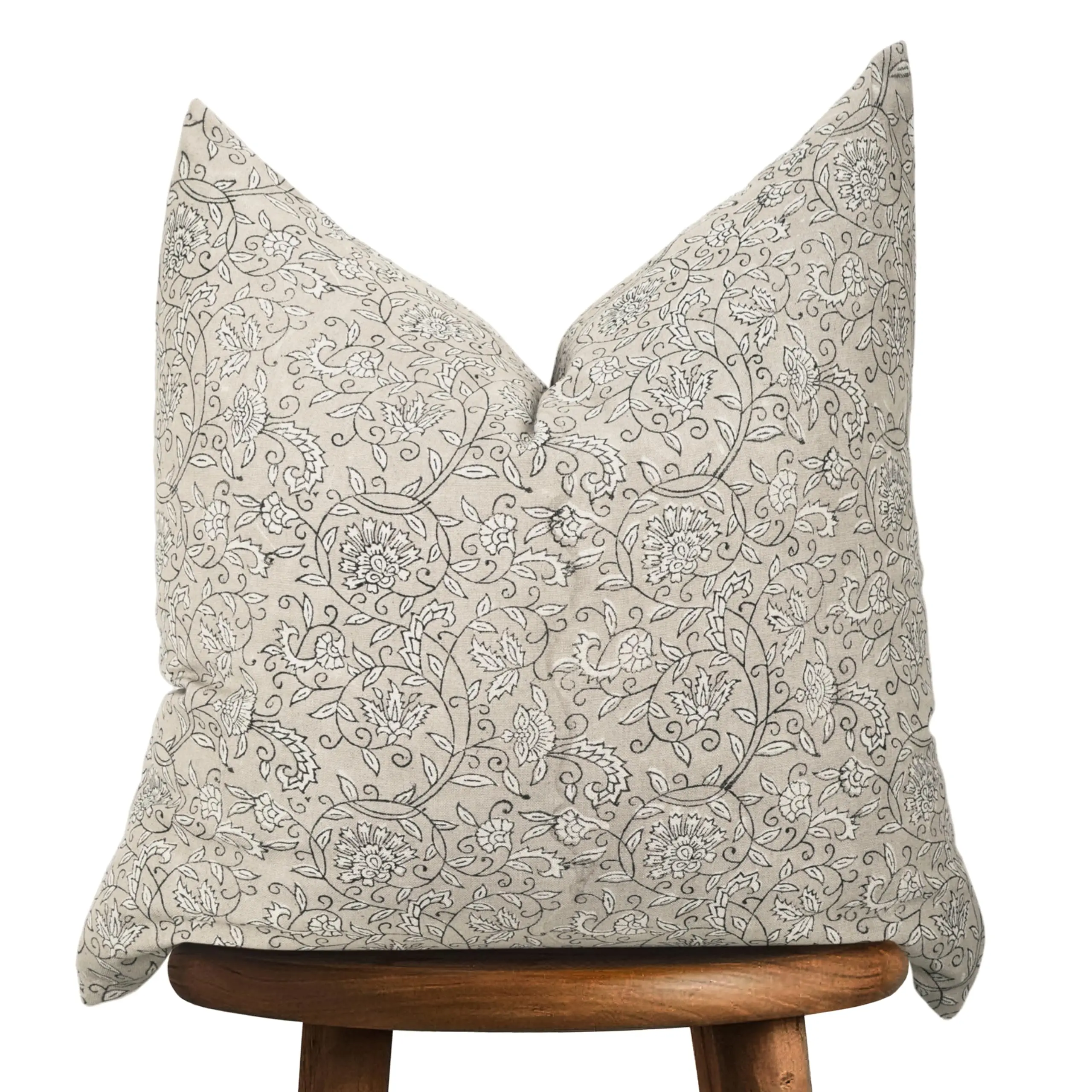 Maison De Blocs Hand-Block Printed, Artisan-Made Neutral Accent Throw Pillow Covers- 100% Cotton Cushion for Sofa, Bed, Chair, Home Decor, Boho, Indoor - Lina/Sansa