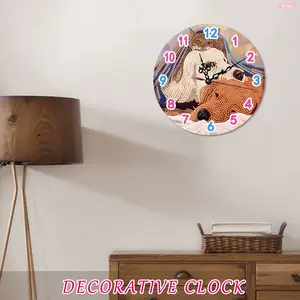 DIY Diamond Painting Wooden Wall Clock Kit - 2D Flat Design Decoration, Hanging Wall Art for Kitchen, Door Display, Ideal Gift for DIY Needlework Enthusiasts
