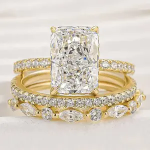 3.50 ctw Wedding Ring Set Sterling Silver Radiant Cut Engagement  Anniversary Zircon Gemstone Rings  Half Eternity Ring Best Monther's Day Gift