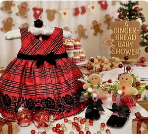 Gingerbread Gala: 2-in-1 Baby Plaid Party Dress Centerpiece & Shoe Set
