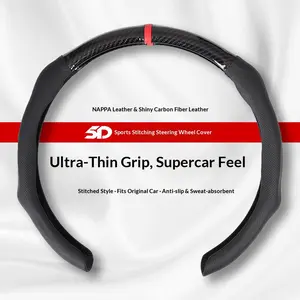SUPEREVER Carbon Fiber Microfiber PU Leather Elastic Steering Wheel Covers with Anti-Slip Lining Durable Protective Design Perfect Fit Ultra-Thin Grip Supercar Feel