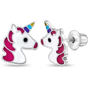 Rainbow Unicorn Kids / Children's / Girls Earrings Screw Back Enamel - Sterling Silver Rainbow Unicorn Kids / Children's / Girls Earrings Screw Back Enamel - Sterling Silver