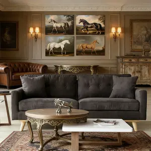 Vintage Horse Art Canvas Set, Equestrian Theme Wall Decor, Farmhouse Style Painting for Living Room, Office, Bedroom, Bar, Restaurant, Cafe