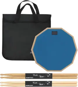 12 Inch Practice Drum Pad and Sticks, Beginner Snare Drum Pad with Drumsticks(2 pairs) and Carrying Bag, Double Sided Silent Drum Pad (Blue)