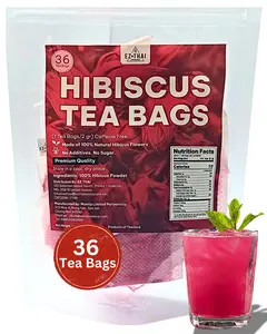 36 Hibiscus Tea Bags Powder, 2.54 oz, Tea for Iced & Hot Beverage, 100% Natural Loose Leaf Hibiscus Powder - No sugar, Caffeine-Free, Vegan, Aromatic & Freashy