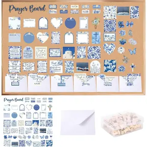 114 count Blue Floral Bow Prayer Board Kit Christian  for Mother's Day  Pray for Envelope Set  Verse Quotes Prayer Board Supplies DIY Wall Art for Living Room Office(Not Including Board)